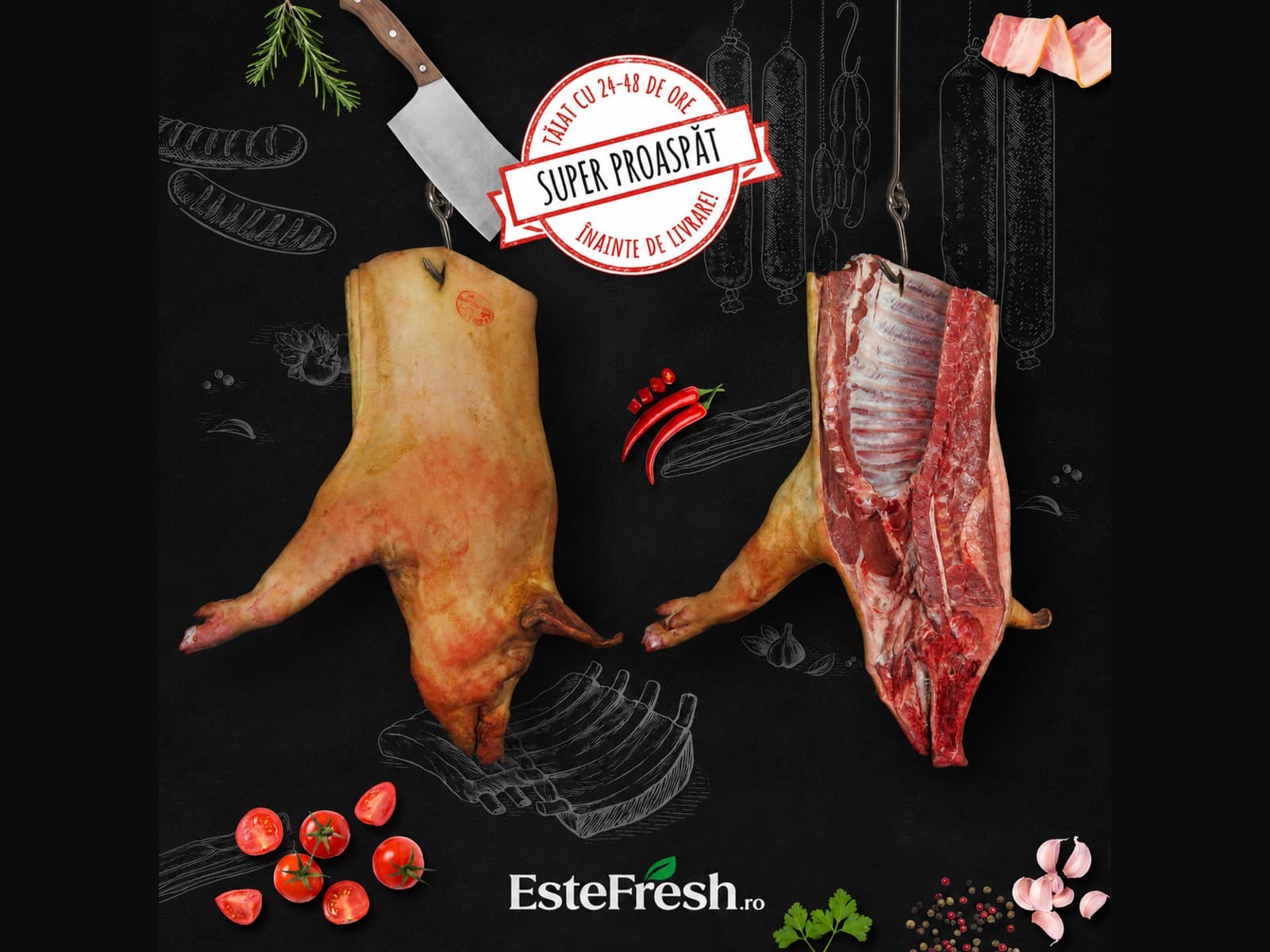 Sfert de Carcasă — ≈ 22 kg de carne proaspătă de porc